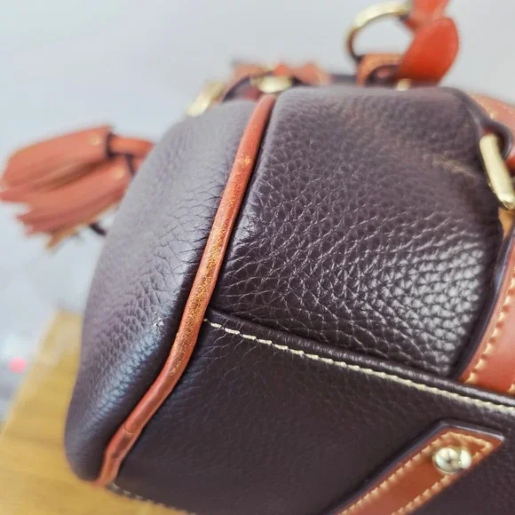 Dooney & Bourke Pebbled Leather Satchel Brown Ginger Braided Handle Tassel Bag - Picture 8 of 16